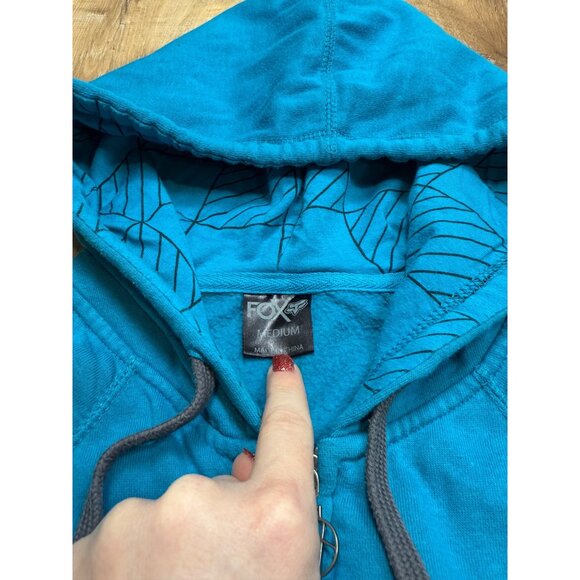 Y2K Fox Racing Teal Full Zip Grunge Hoodie Medium - Picture 7 of 7